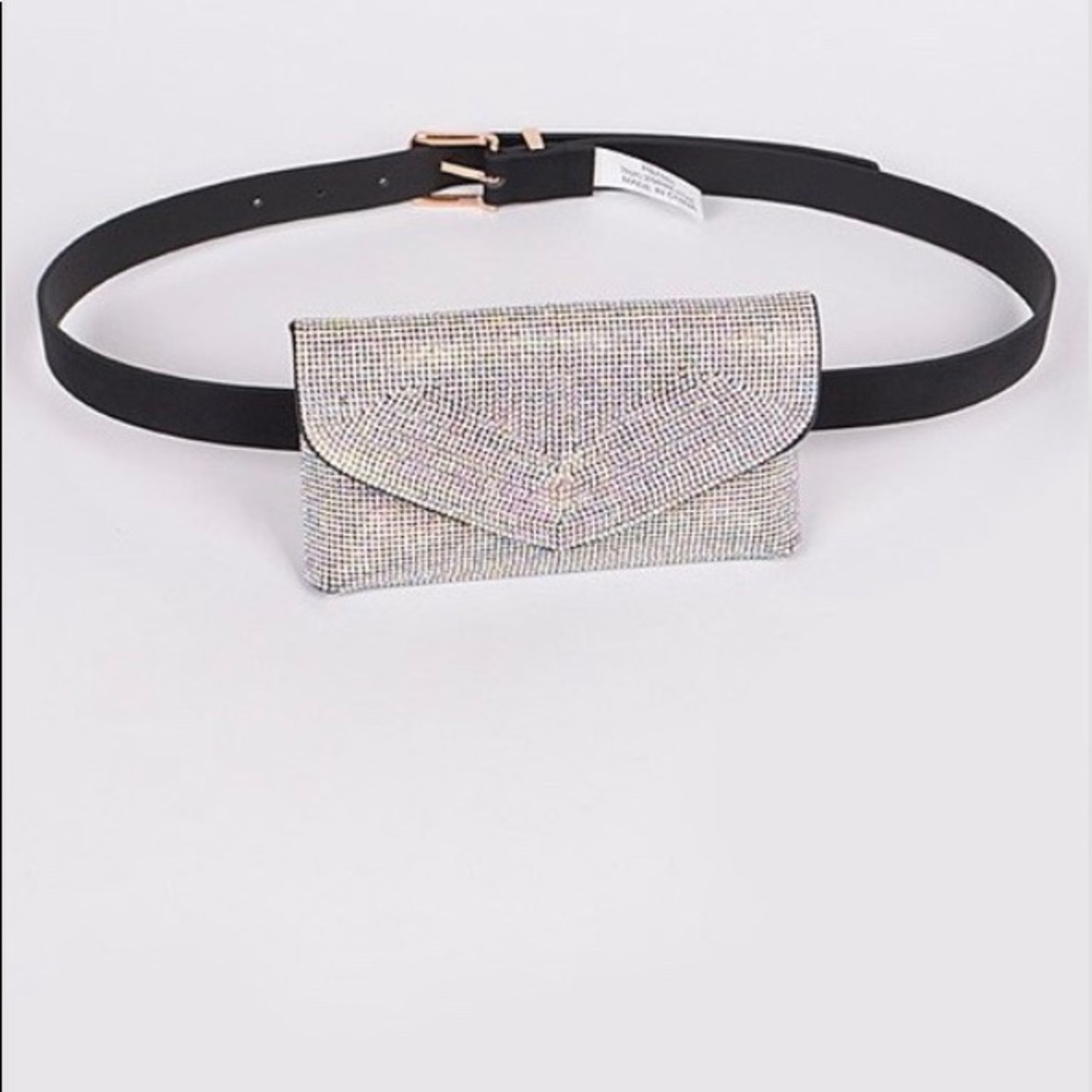 💥HP Shiny CRYSTAL EMBELLISHED CLUTCH PURSE BELT - Picture 3 of 7